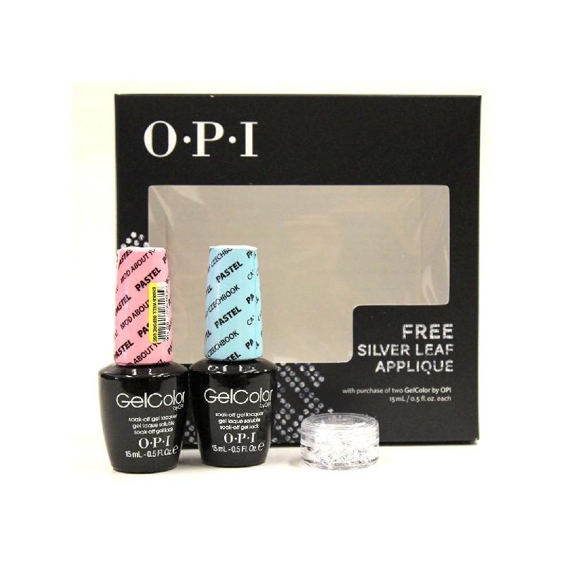 Set of two OPI GelColors – Pastel Mod About You – Can’t Find My Czechbook with Free Silver Leaf Applique